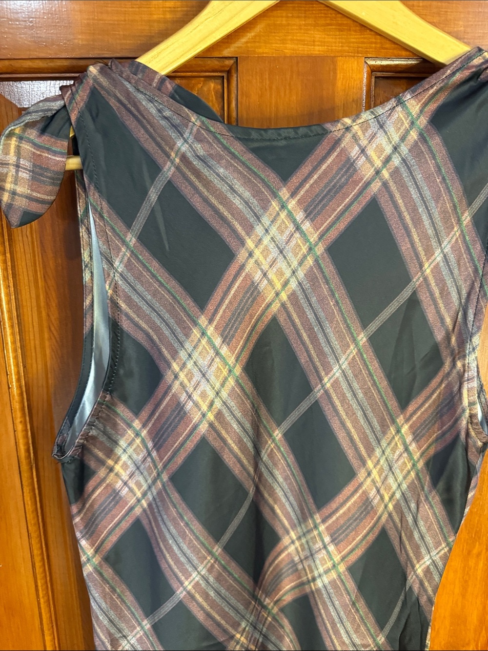 Camila Coelho Black and Brown Plaid Maxi Dress with Tie-Strap Shoulders - Picture 2 of 8